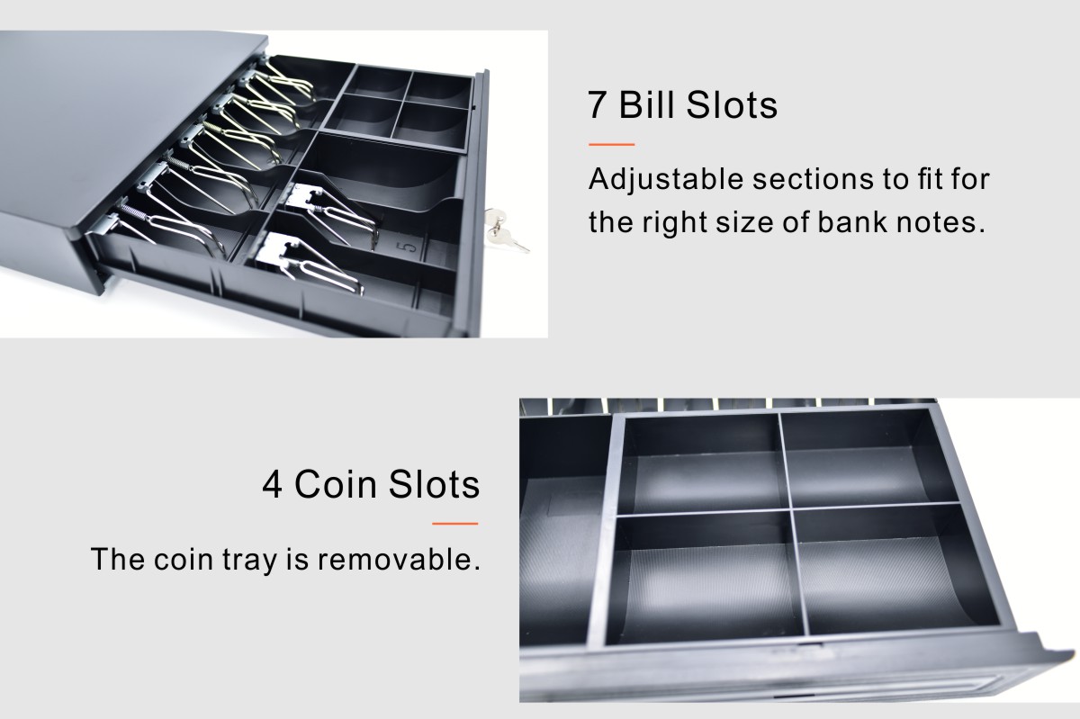 3-Lock 7-Grote Banknote Slot Cash Drawer with Metal WallET 4-grid slot coin slot removable coin tray