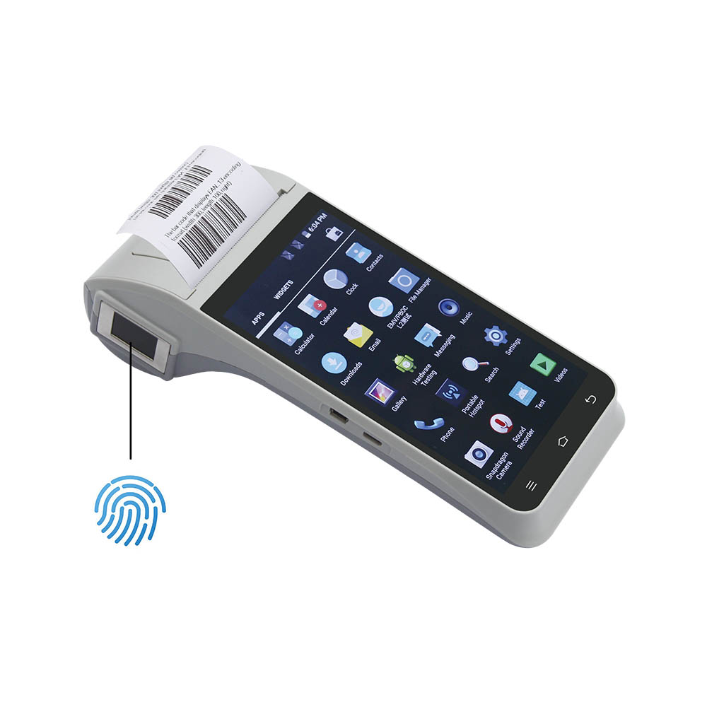 Dual Sim 4G Android 9.0 Biometric Fingerprint MPOS Terminal مع طابعة
