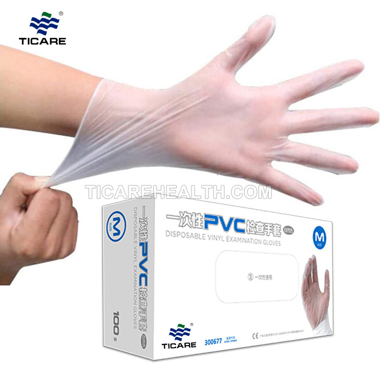 قفاز أمان أبيض لفحص PVC يمكن التخلص منه