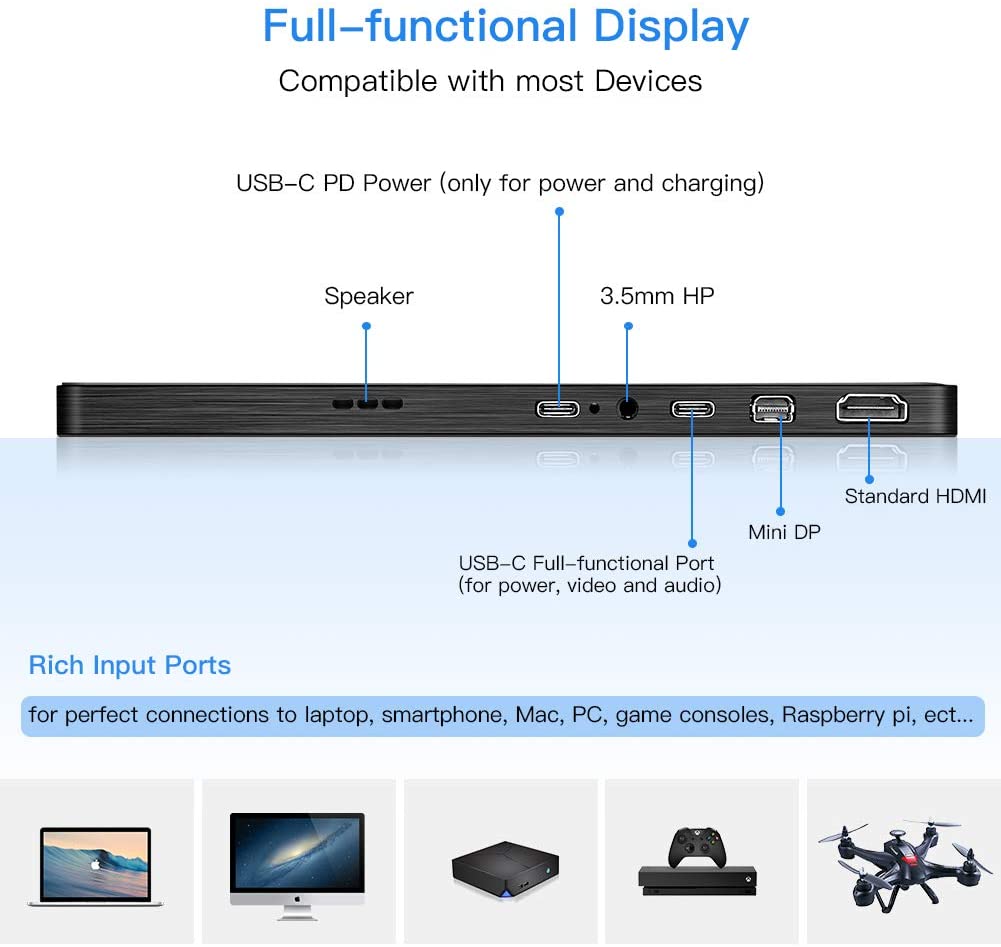 شاشة IPS محمولة بدقة 4K عالية الدقة 4K USB من النوع C للألعاب مقاس 13.3 بوصة لأجهزة الكمبيوتر المحمول للهواتف الذكية

