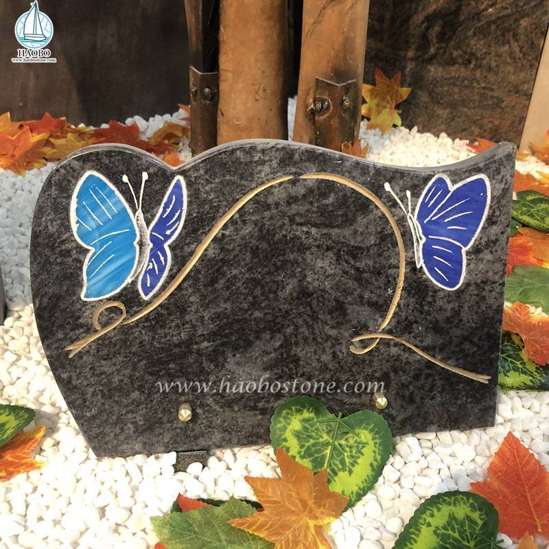 الباهاما الأزرق الجرانيت الفراشة النقش على لوحة القبر
