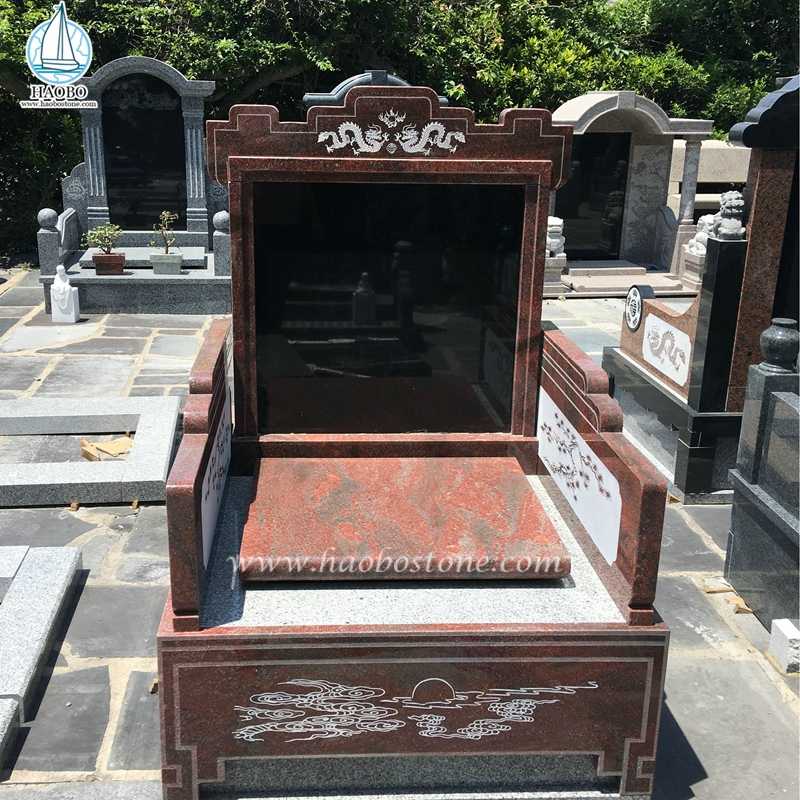النمط الصيني النقش على شكل تنين محفور عليه علامة جنازة من الجرانيت الأحمر
