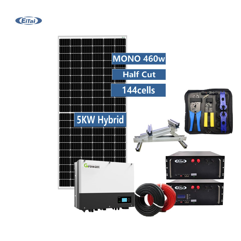 EITAI 5kw نظام الطاقة الشمسية الهجين بطارية ليثيوم LifePo4 10kwh 3kva مرحلة واحدة 6kw نظام PV مع مراقب واي فاي
