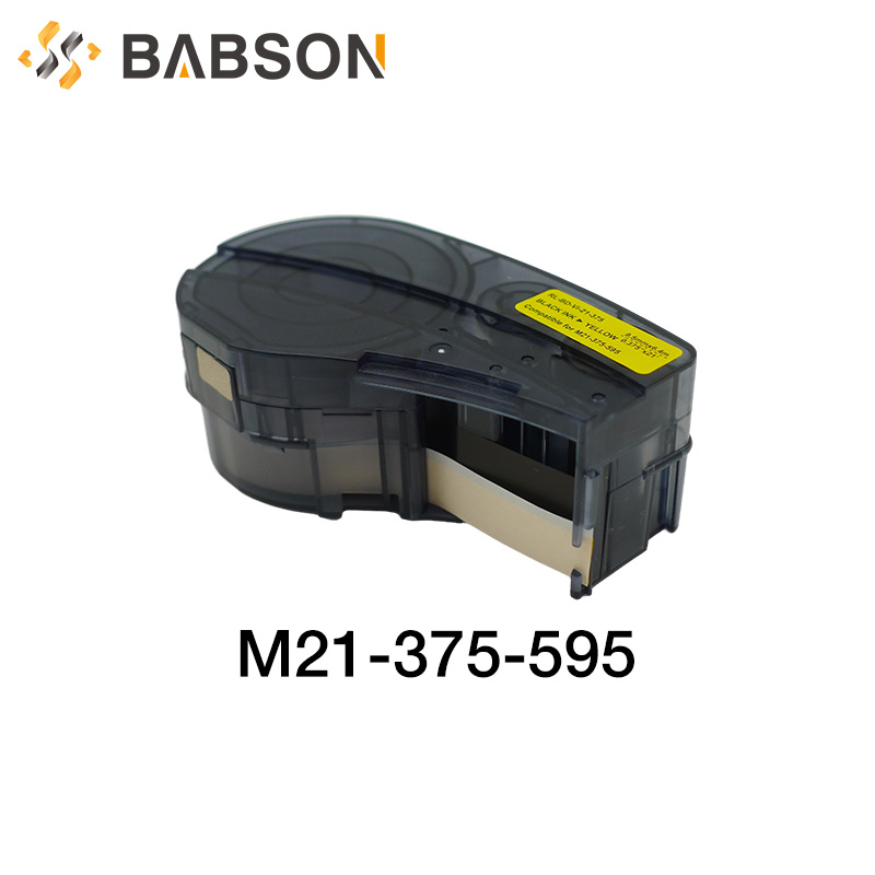متوافق M21-375-595-YL لشريط ملصق فينيل برادي أسود على أصفر لشريط طابعة ملصقات برادي لاب
